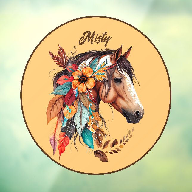 Boho Floral Horse Personalisiert Fensteraufkleber (Blatt 3)