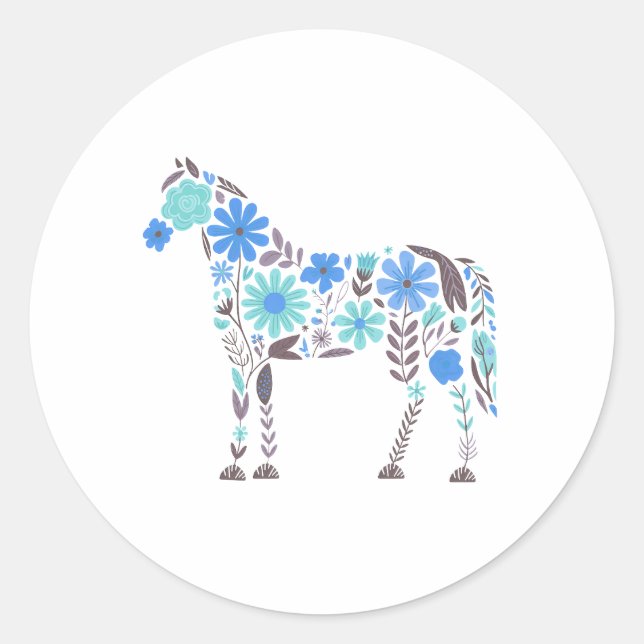 Boho Floral Horse Runder Aufkleber (Vorderseite)