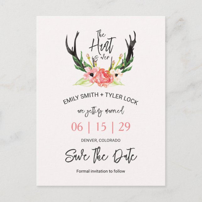 ©Boho Floral Hunt ist Save the Date vorbei Ankündigungspostkarte (Vorderseite)