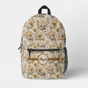 Boho Floral in Beige Bedruckter Rucksack