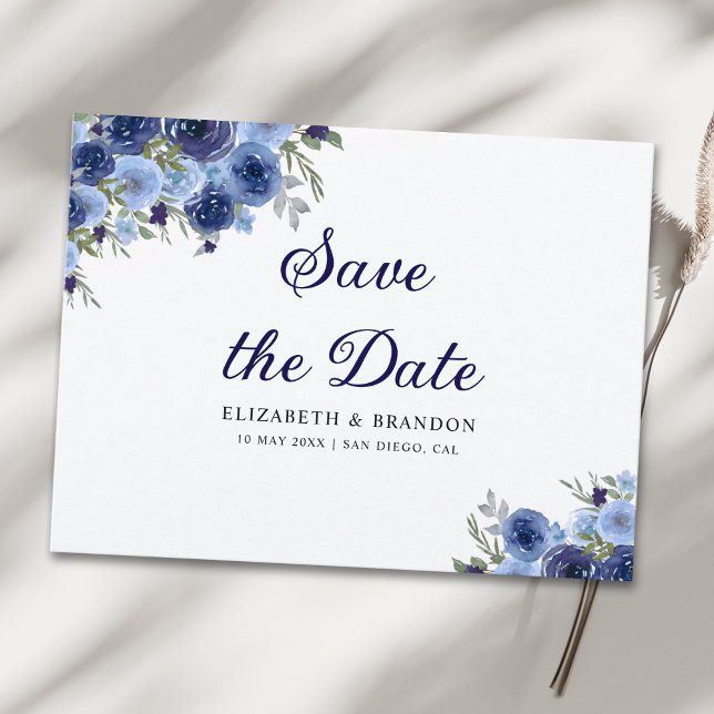 Boho Floral in Midnight Blue – Rustic Wedding Postkarte (Von Creator hochgeladen)