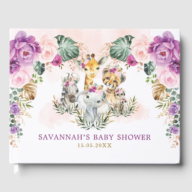 Boho Floral Jungle Safari Wild Animals Baby Girl Gästebuch (Vorderseite)