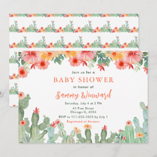 Boho-Floral-Kaktus-Baby-Party Einladung
