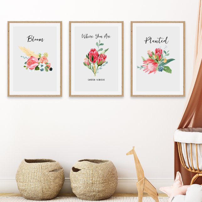 Boho Floral Kinderzimmer Personalisiert Name Gebur Bilderwand Sets (Von Creator hochgeladen)