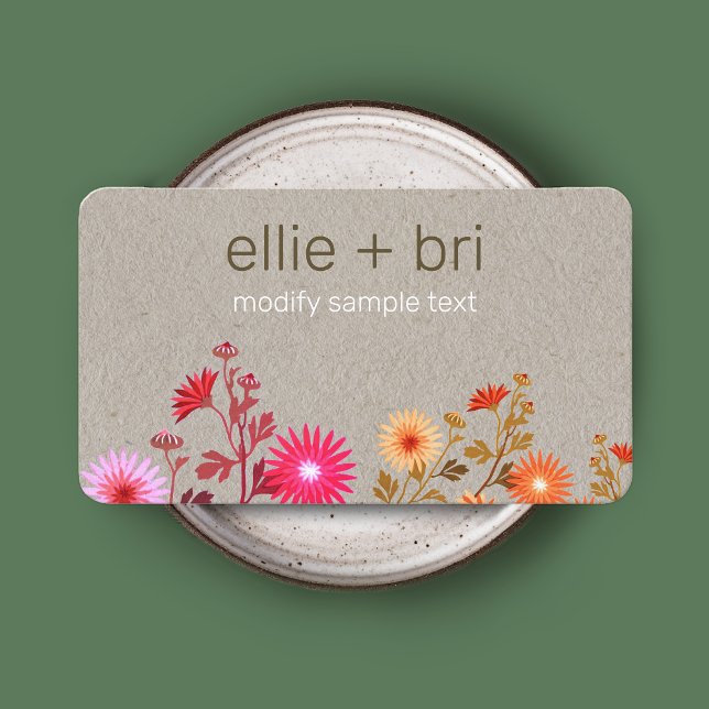 Boho Floral Kraft Business Card Visitenkarte (Von Creator hochgeladen)
