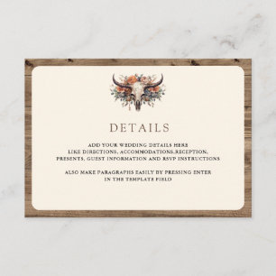 Boho-Floral-Kuhschädel-westliche Hochzeitsdetails Begleitkarte