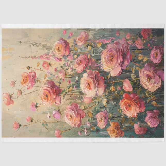 Boho Floral Lachs Pink Florabunda Rose Field Seidenpapier (Vorderseite)