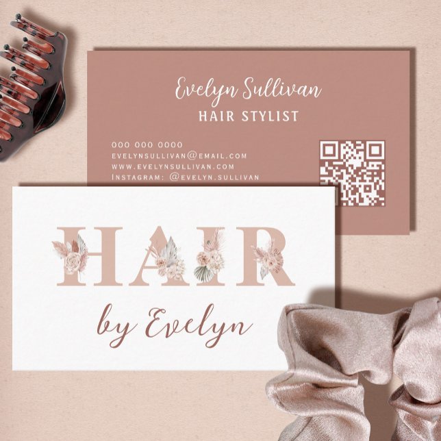 Boho Floral Letters Hair Business Card Visitenkarte (Von Creator hochgeladen)