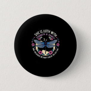 Boho Floral Libelle Sie ist mit Kraft bekleidet Button