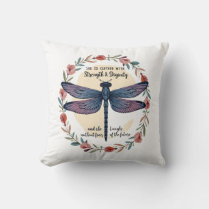 Boho Floral Libelle Sie ist mit Kraft bekleidet Kissen