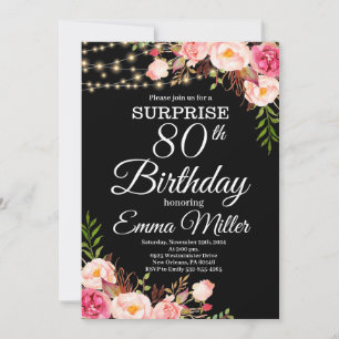 Boho Floral & Lights Überraschung 80. Geburtstag Einladung