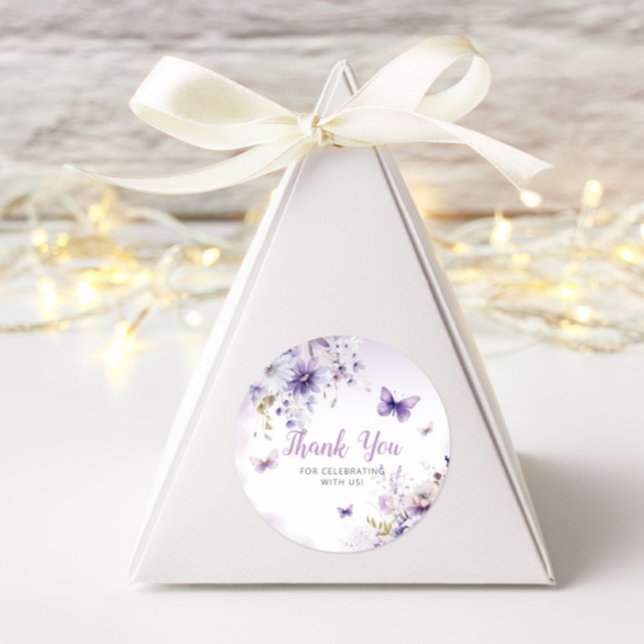 Boho Floral Lila Butterfly Babydusche Vielen Dank Runder Aufkleber (Von Creator hochgeladen)