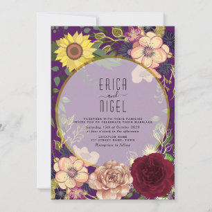 Boho Floral Lila Hochzeit Einladung