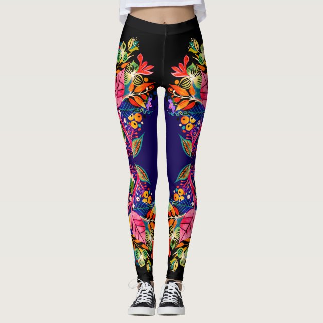 Boho Floral Lila Ombre Leggings (Vorderseite)