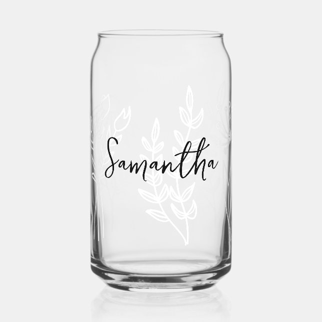 Boho Floral Line Zeichnend Name Dosenglas (Vorderseite)