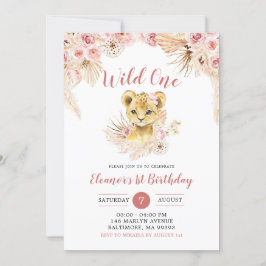 Boho Floral Lion Cub Wild Einladung zum Geburtstag
