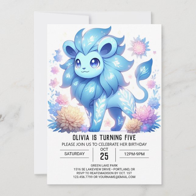 Boho Floral Lion Digital Geburtstag Einladung (Vorderseite)