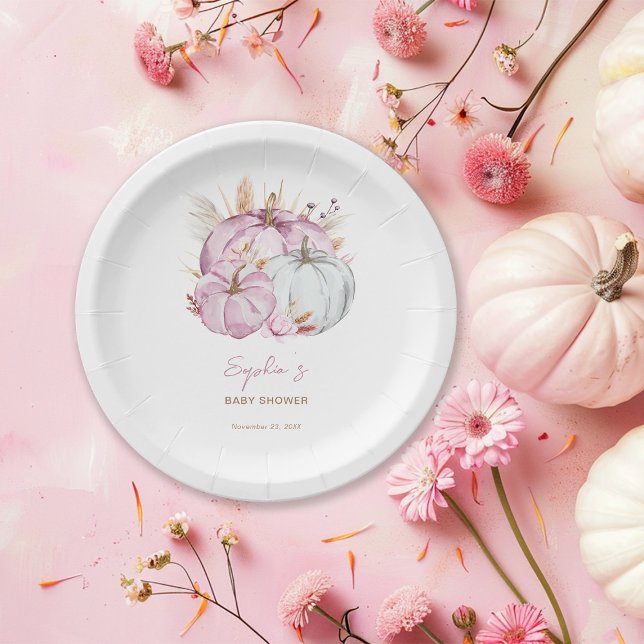 Boho Floral Little Pink Pumpkins Baby Dusche Pappteller (Von Creator hochgeladen)