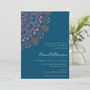 Boho Floral Mandala Aquamarin Blue Brautparty Einladung
