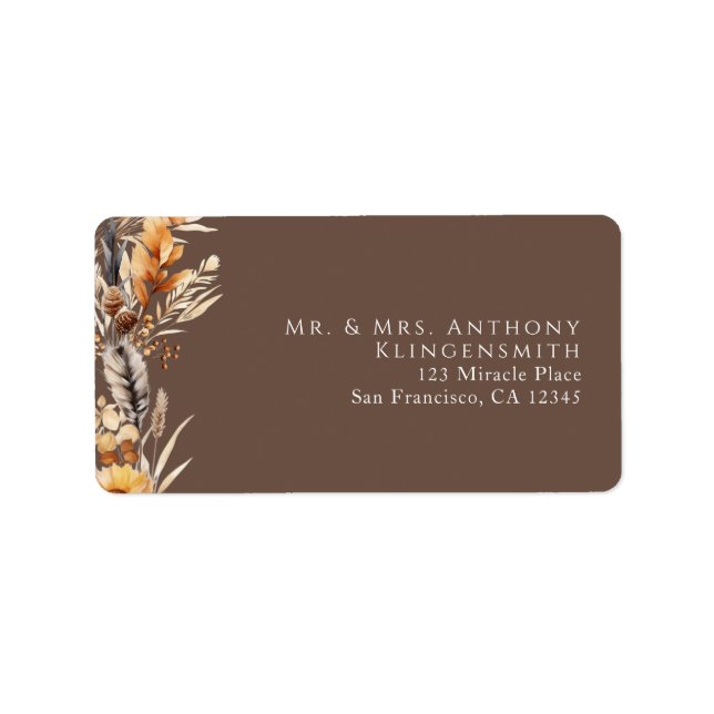 Boho Floral Minimal Brown Adressaufkleber (Vorne)