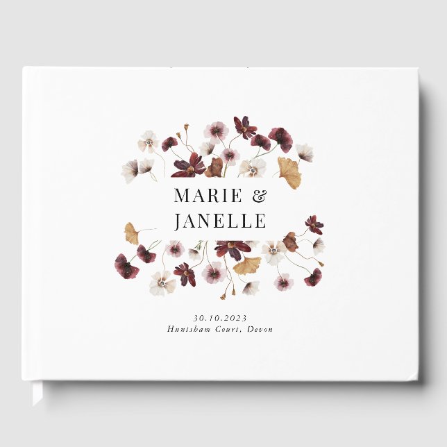 Boho Floral Minimalistisch Wedding Gästebuch (Vorderseite)