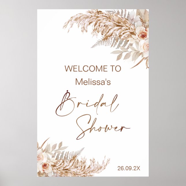 Boho Floral mit Pampas Fern Welcome Brautparty Poster (Vorne)