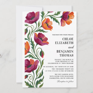 Boho Floral Mohn Handbemalte Hochzeit Einladung