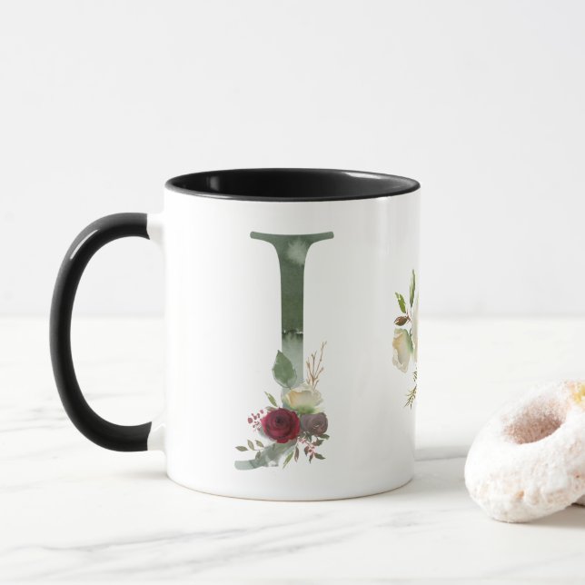 Boho Floral Monogram J-Kaffee Tasse (Mit Donut)