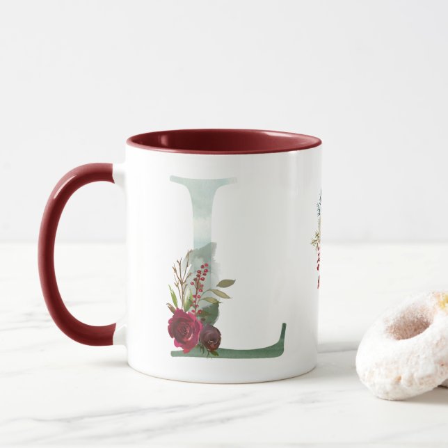 Boho Floral Monogram L-Kaffee Tasse (Mit Donut)