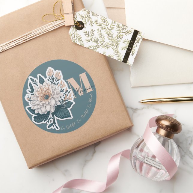 Boho Floral Monogram Runder Aufkleber (Schenken)