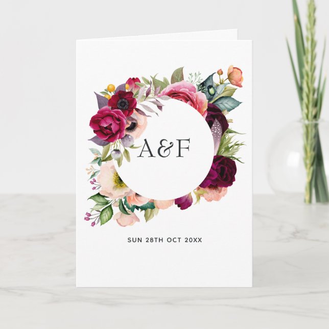 Boho Floral Monogram Wedding Programm (Vorderseite)