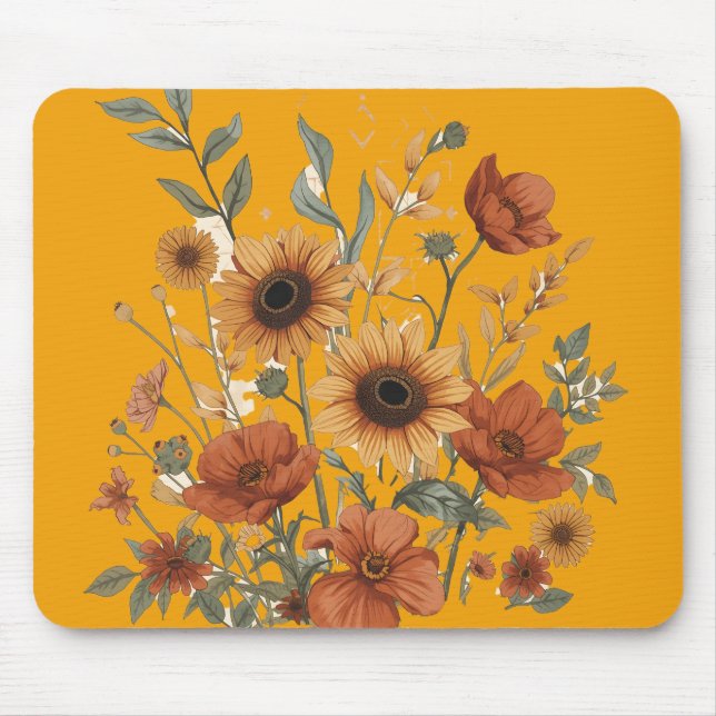 Boho Floral Mouse Pad - Warme Sonnenblumen Mousepad (Vorne)