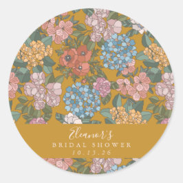 Boho Floral Mustard Yellow Custom Brautparty Runder Aufkleber