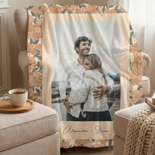 Boho Floral Muster Benutzerdefinierter Foto Name Fleecedecke
