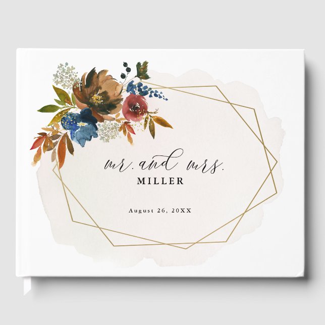 Boho Floral Navy und Rust Watercolor Gästebuch (Vorderseite)