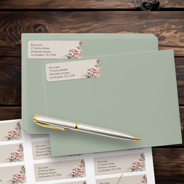 Boho Floral Neutral Beige Rücksendeadresse (Return Address labels from my Boho Floral Cowgirl Boots Quinceanera Collection)