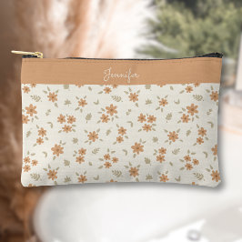 Boho Floral Neutral Ditsy Flower Print Name Beige Zubehörtasche