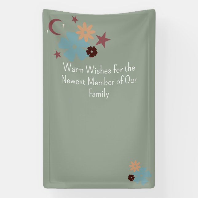 Boho Floral Neutral Sage Green Baby Dusche Banner (Vertikal)