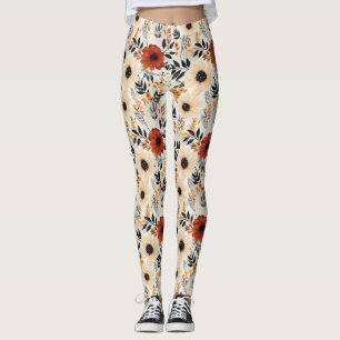 Boho Floral Niedlich Black Orange Blue Creme Leggings