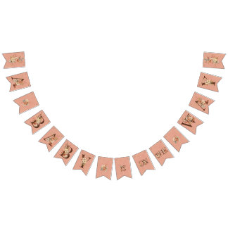 Boho Floral on Textured Pink Baby Shower Wimpelkette