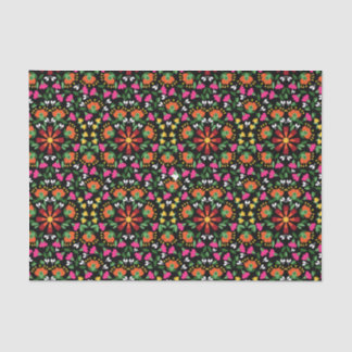 Boho Floral Orange Pink Black Green Seidenpapier
