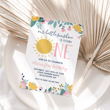 Boho Floral Our Little Sunshine 1. Geburtstag Invi