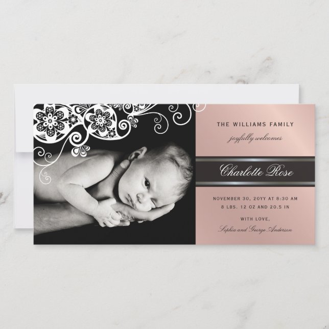 Boho Floral Paisley Baby Girl Geburtserklärung Ankündigung (Vorderseite)