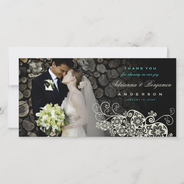 Boho Floral Paisley Wedding Vielen Dank Foto Card Dankeskarte (Vorderseite)