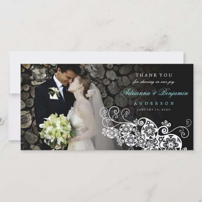 Boho Floral Paisley Wedding Vielen Dank Foto Card Dankeskarte (Vorderseite)