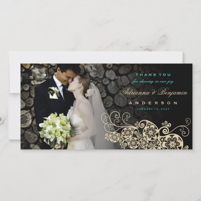 Boho Floral Paisley Wedding Vielen Dank Foto Card Dankeskarte (Vorderseite)