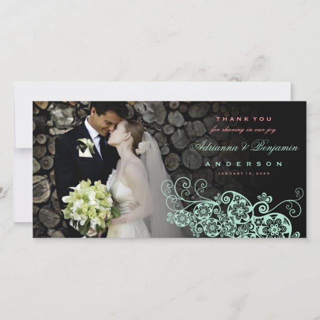 Boho Floral Paisley Wedding Vielen Dank Foto Card Dankeskarte (Vorderseite)