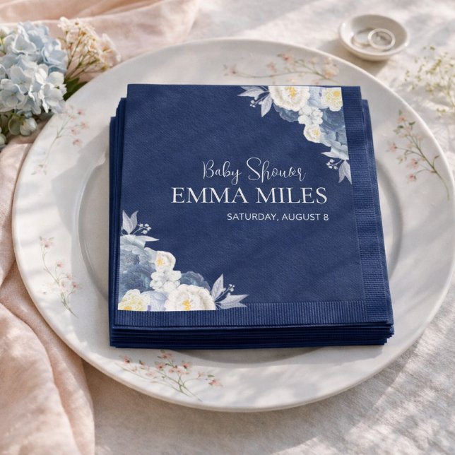 Boho Floral Pampas Blue Baby Dusche Napkins Serviette (Von Creator hochgeladen)