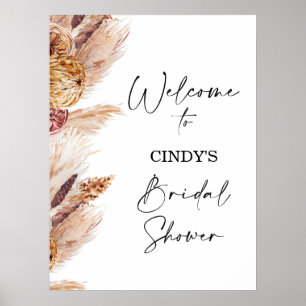 Boho Floral Pampas Brautparty Begrüßungszeichen Poster