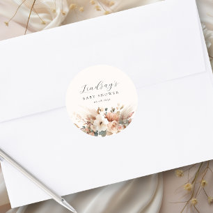 Boho-Floral Pampas Gras Baby Shower Runder Aufkleber
